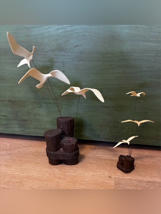 Other - Seagull Wood Sculpture Décor - White Birds on Brown Driftwood Base (set of 2)